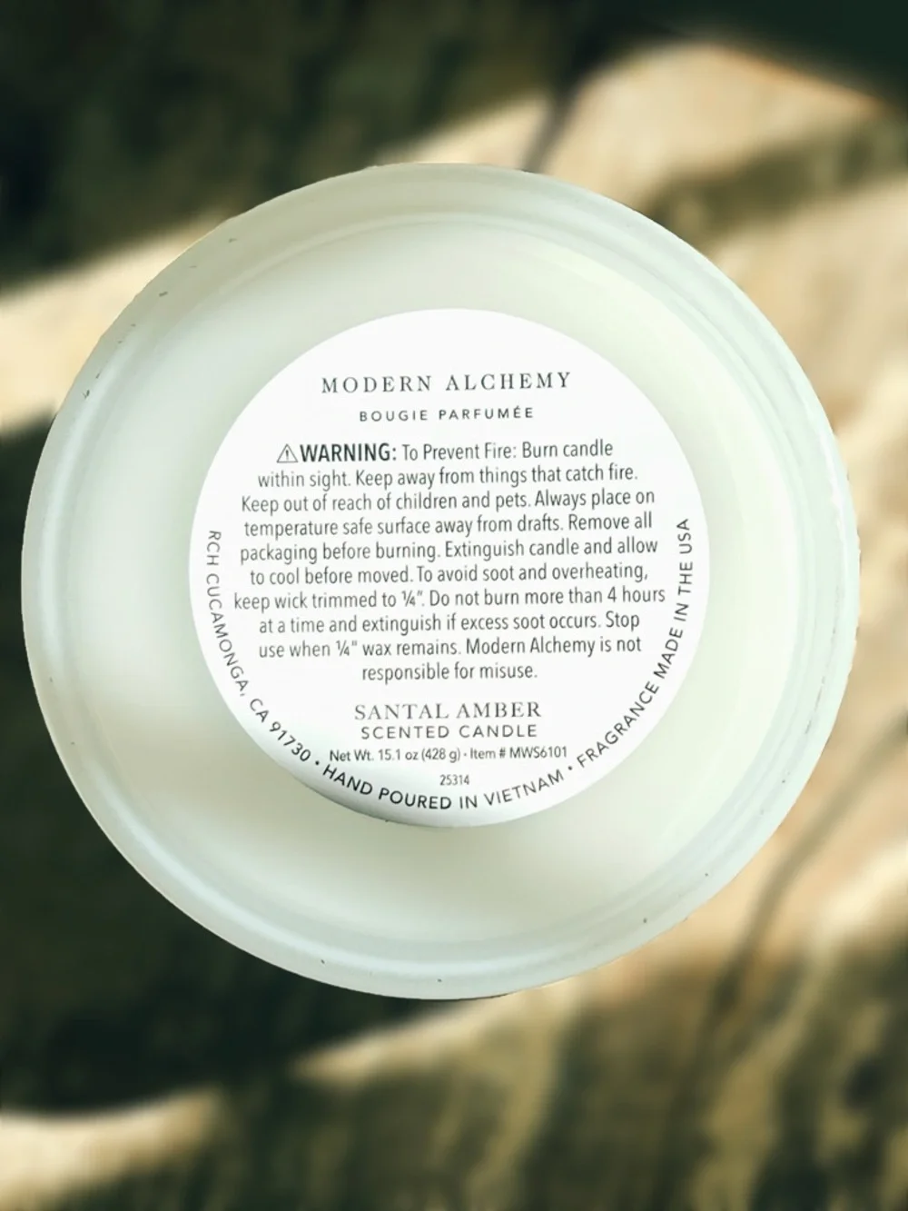 NEW Modern Alchemy Santal Amber Bougie Parfumee 15.1 OZ Candle Decorative Lid